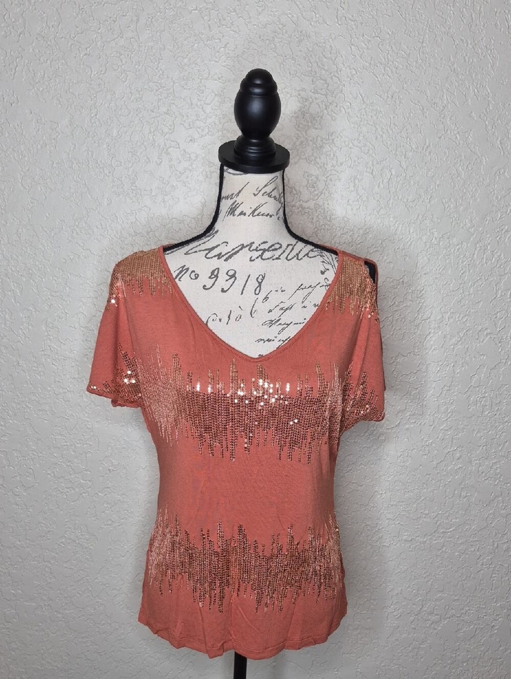 Apt. 9 Sequin Cold Shoulder Top Size M